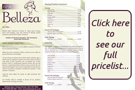 Belleza York Beauty Spa Salon Treatment Menu - Click here to view PDF